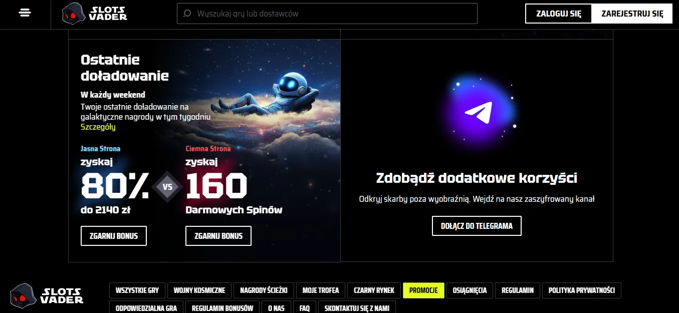 Wszystkie promocje Free Spins dostępne w SlotsVader Casino